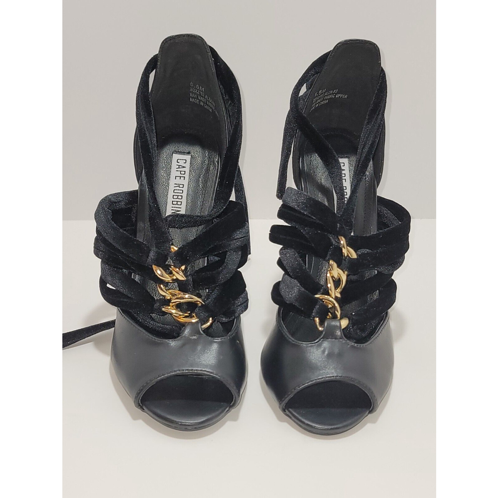 Woman's Cape Robbin Black Velvet Tie-Up Gladiator Heels Heels  - Size 5.5